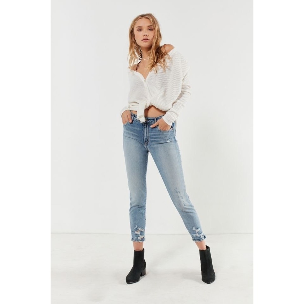 AGOLDE Sophie High Rise Skinny Crop Distressed Jeans Chewed Hem - 31